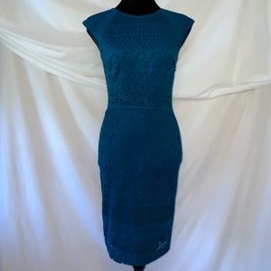 Antonio Melani Laser Cut Sheath Dress Deep Teal 0